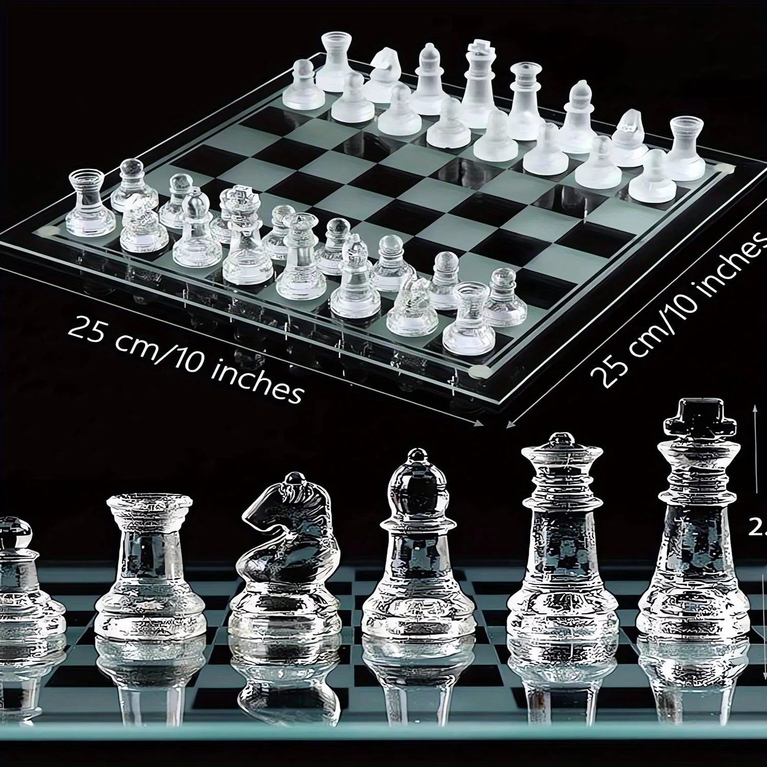 10Inch Handcrafted Glass Chess Set Premium Quality Intricate Design for Home Decor Perfect for Game Nights & Chess Lovers