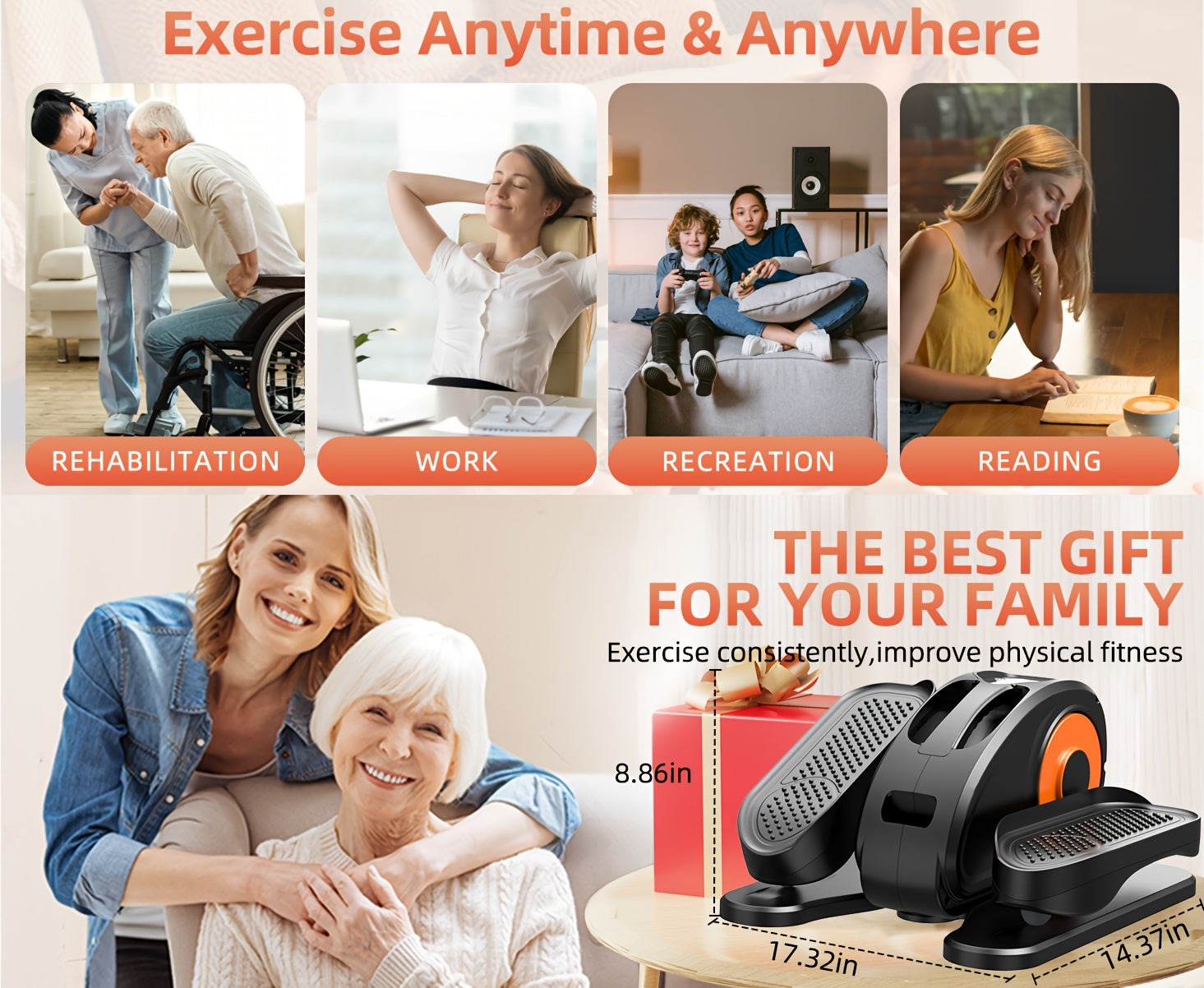 Compact Under Desk Elliptical Machine for Seniors, Quiet & Portable Electric Seated Pedal Exerciser with Remote Control, 12 Adjustable Speeds, Space-Saving Design - Perfect for Low-Impact Workouts at Home or Office, Elliptica