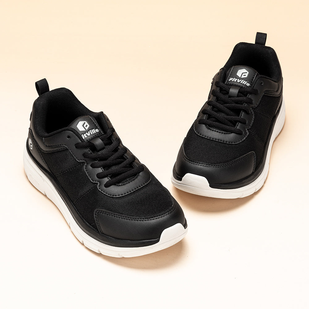 Men'S Wide Width Walking Shoes - Lightweight Cushioned Sneakers with Arch Support, Breathable Mesh Upper & EVA Sole, All-Season Comfort for Swollen Feet, Running, Gym, Daily Wear - Low-Top Lace-Up Design (Black/White) - Ideal