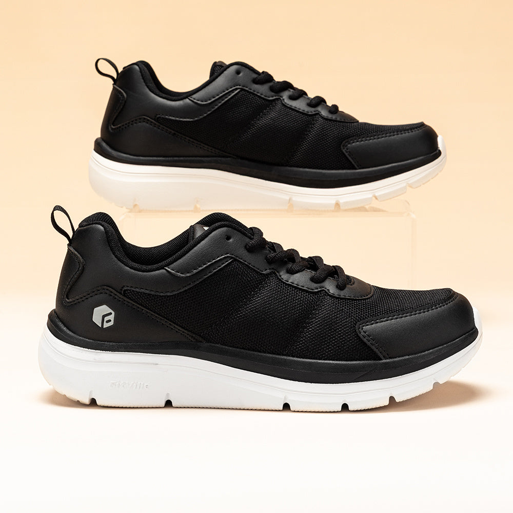 Men'S Wide Width Walking Shoes - Lightweight Cushioned Sneakers with Arch Support, Breathable Mesh Upper & EVA Sole, All-Season Comfort for Swollen Feet, Running, Gym, Daily Wear - Low-Top Lace-Up Design (Black/White) - Ideal