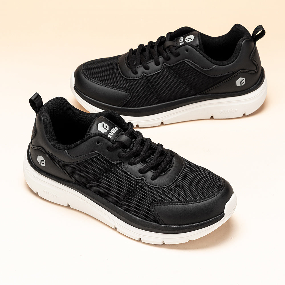 Men'S Wide Width Walking Shoes - Lightweight Cushioned Sneakers with Arch Support, Breathable Mesh Upper & EVA Sole, All-Season Comfort for Swollen Feet, Running, Gym, Daily Wear - Low-Top Lace-Up Design (Black/White) - Ideal