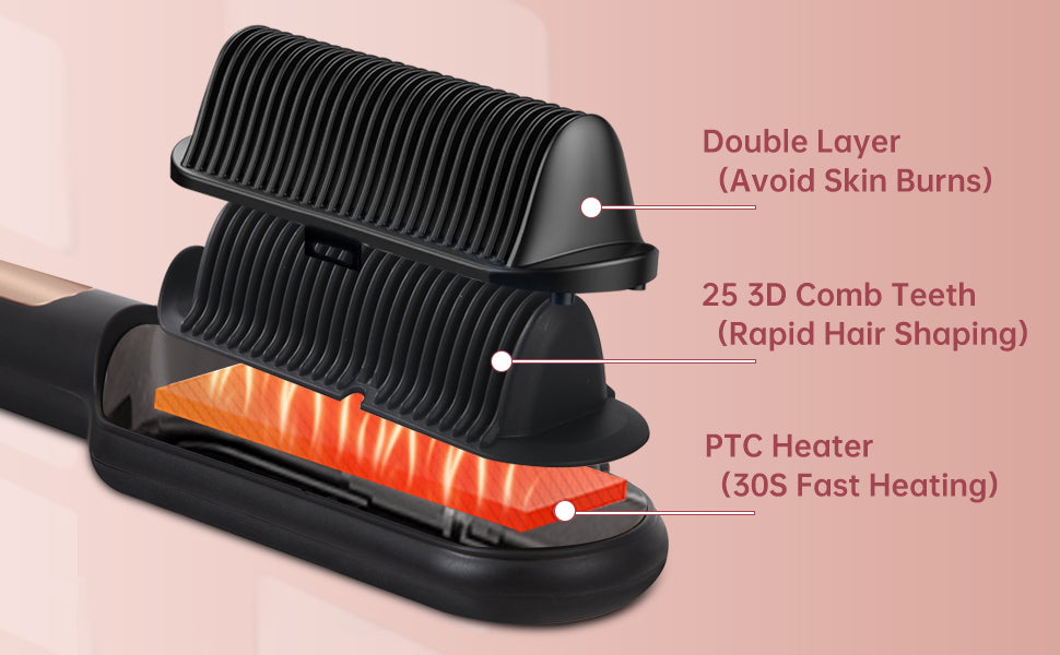 AP02 Negative Ionic Hair Straightener Brush, Fast Heating, Anti-Scald & Auto-Shut Off Hair Brush Straightener for Women