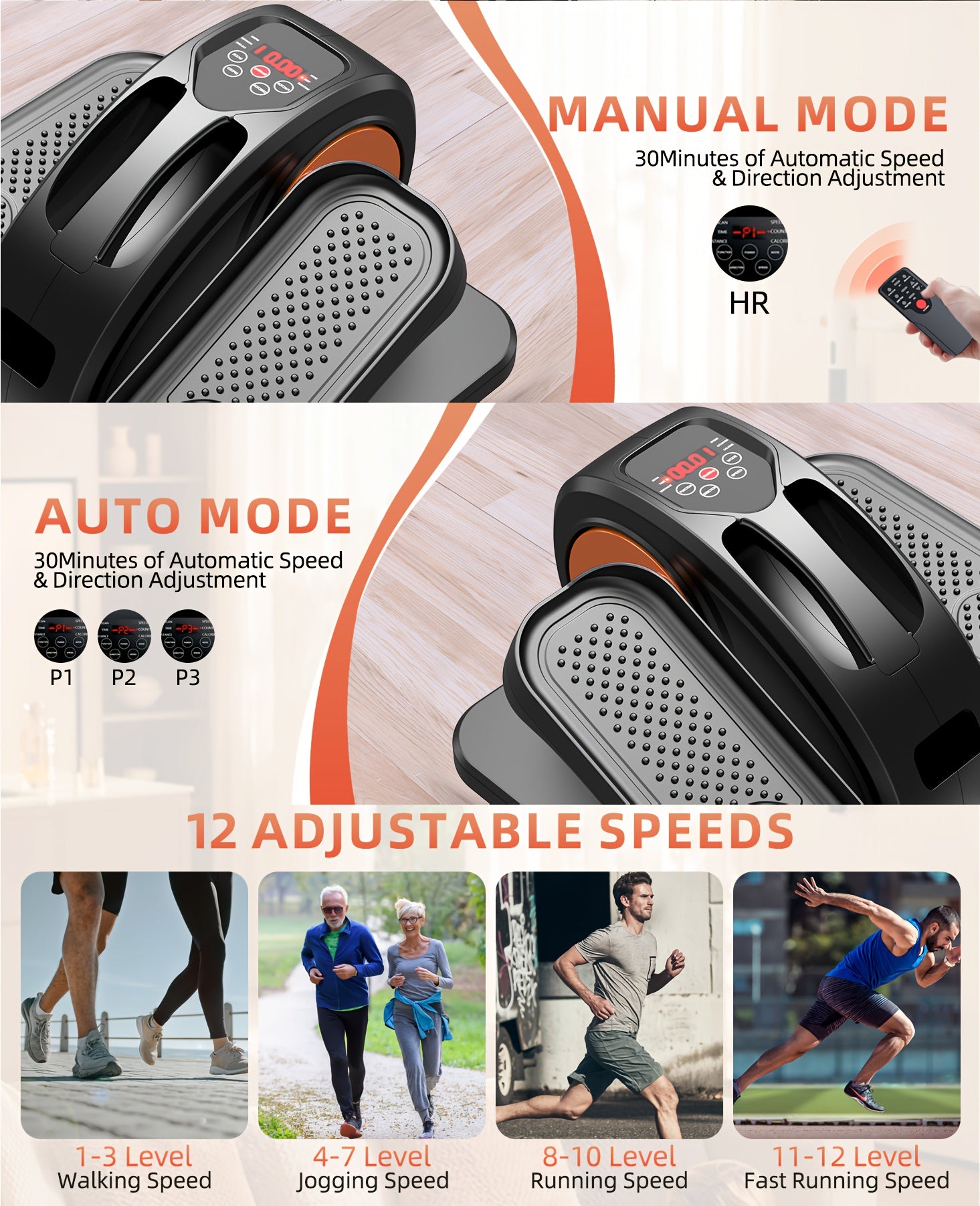 Compact Under Desk Elliptical Machine for Seniors, Quiet & Portable Electric Seated Pedal Exerciser with Remote Control, 12 Adjustable Speeds, Space-Saving Design - Perfect for Low-Impact Workouts at Home or Office, Elliptica