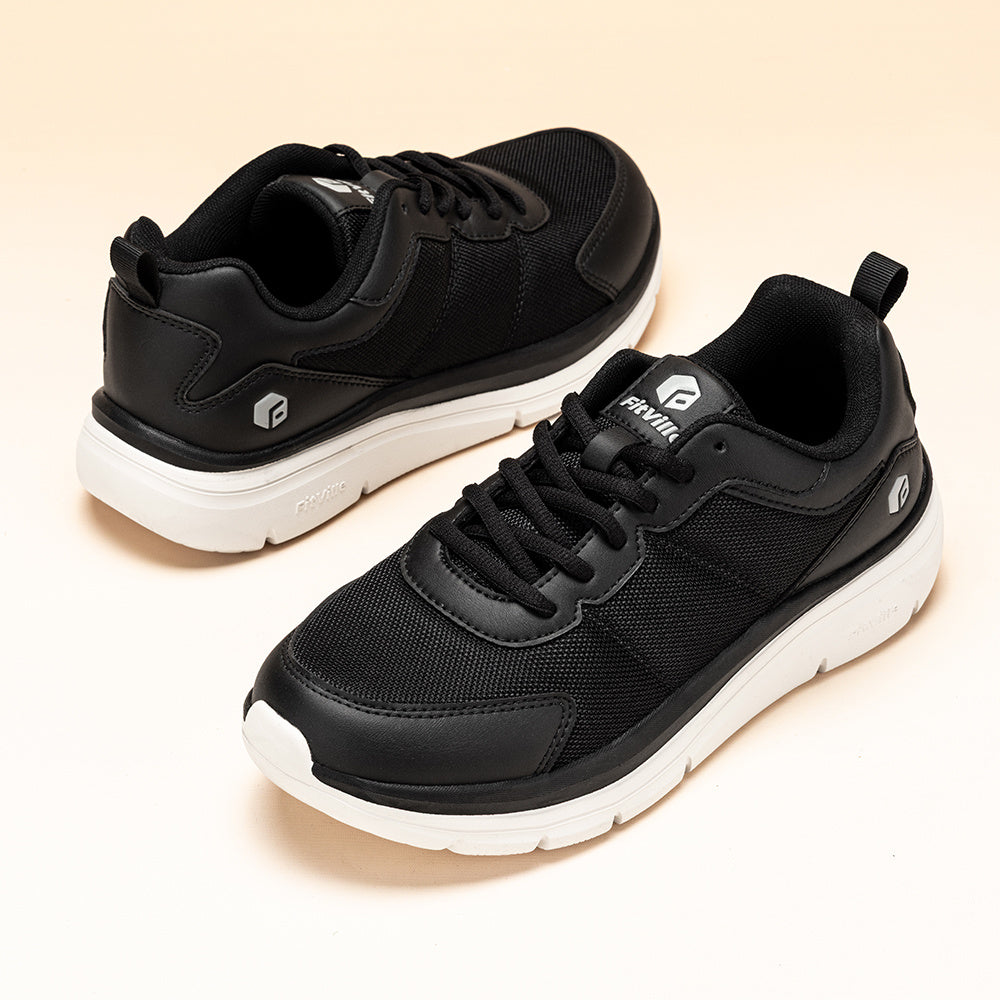 Men'S Wide Width Walking Shoes - Lightweight Cushioned Sneakers with Arch Support, Breathable Mesh Upper & EVA Sole, All-Season Comfort for Swollen Feet, Running, Gym, Daily Wear - Low-Top Lace-Up Design (Black/White) - Ideal