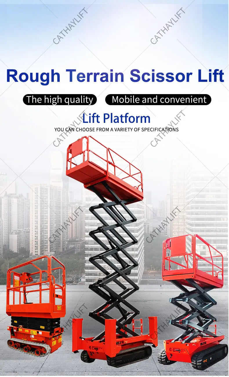 CATHAY Four Drive Crawler Scissor Platform 100kg Load 12m Electric Wear Resistant Lift for Renovation Rough Ground Work Model