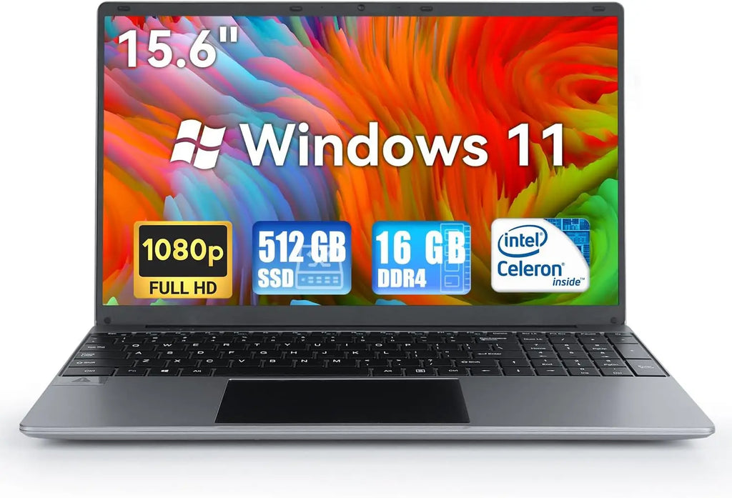15.6 Inch Laptop Windows 11 Notebook 16G RAM 512GB SSD Quad
