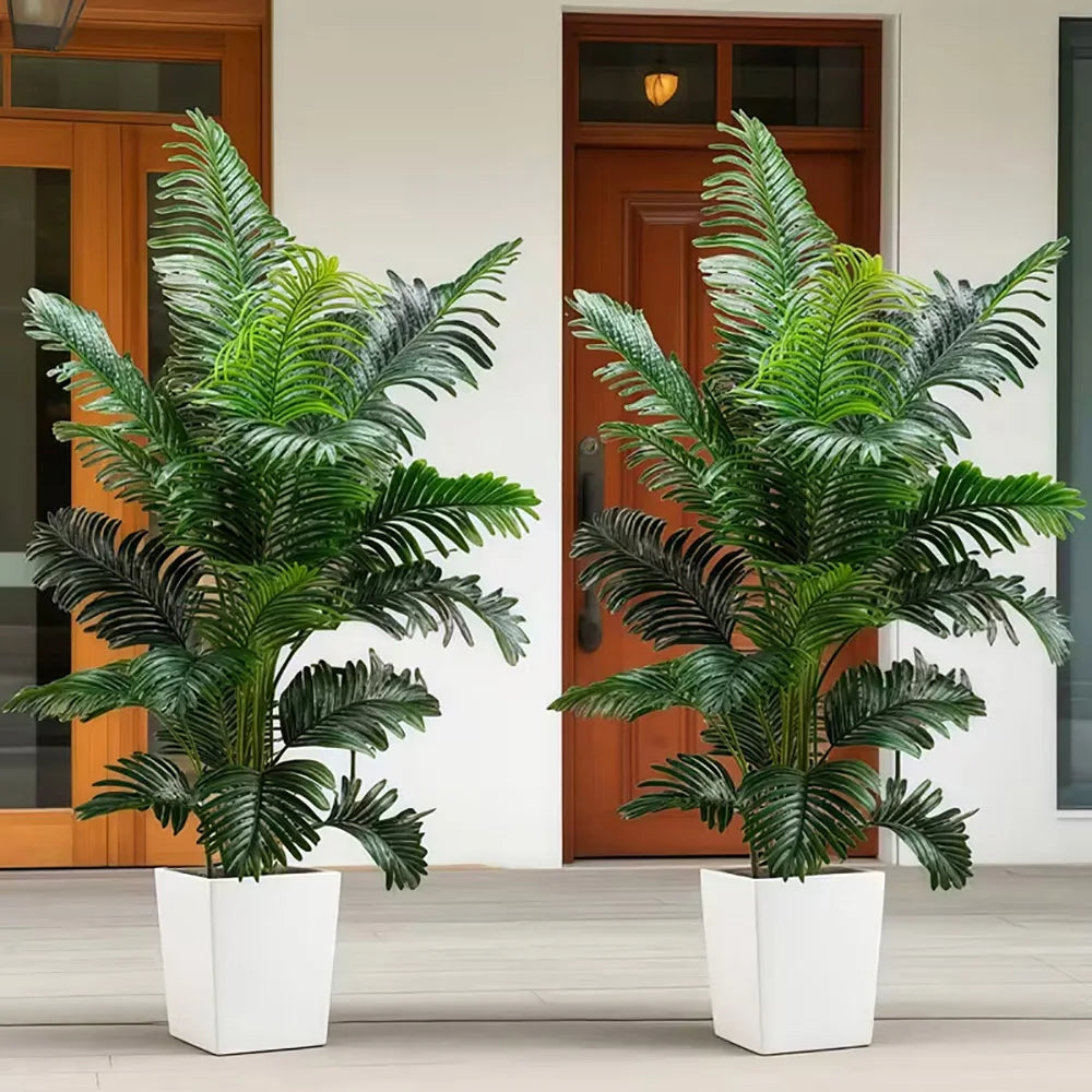 35-inch artificial giant palm tree plant; 2 pieces lifelike green leaves; no maintenance required; indoor and outdoor decoration