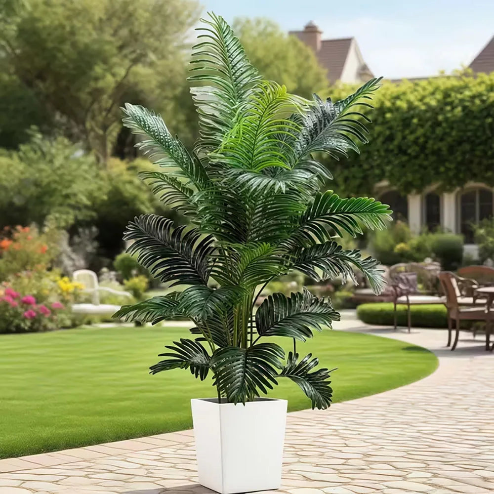 35-inch artificial giant palm tree plant; 2 pieces lifelike green leaves; no maintenance required; indoor and outdoor decoration