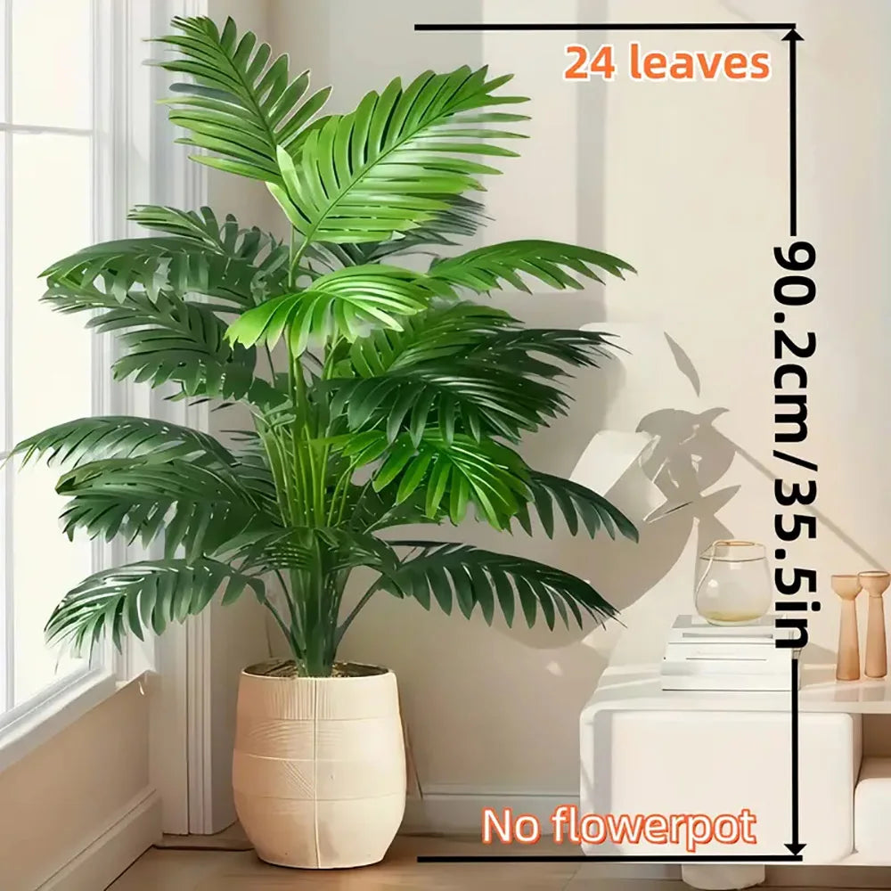 35-inch artificial giant palm tree plant; 2 pieces lifelike green leaves; no maintenance required; indoor and outdoor decoration