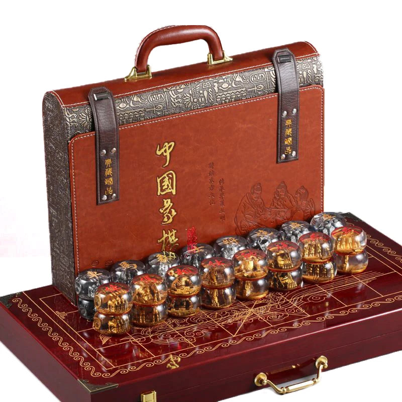 Chinese Chess Set Luxury Table Board Games Artificial Crystal Engraving Chess Family Party Children Adult Collect Birthday Gift