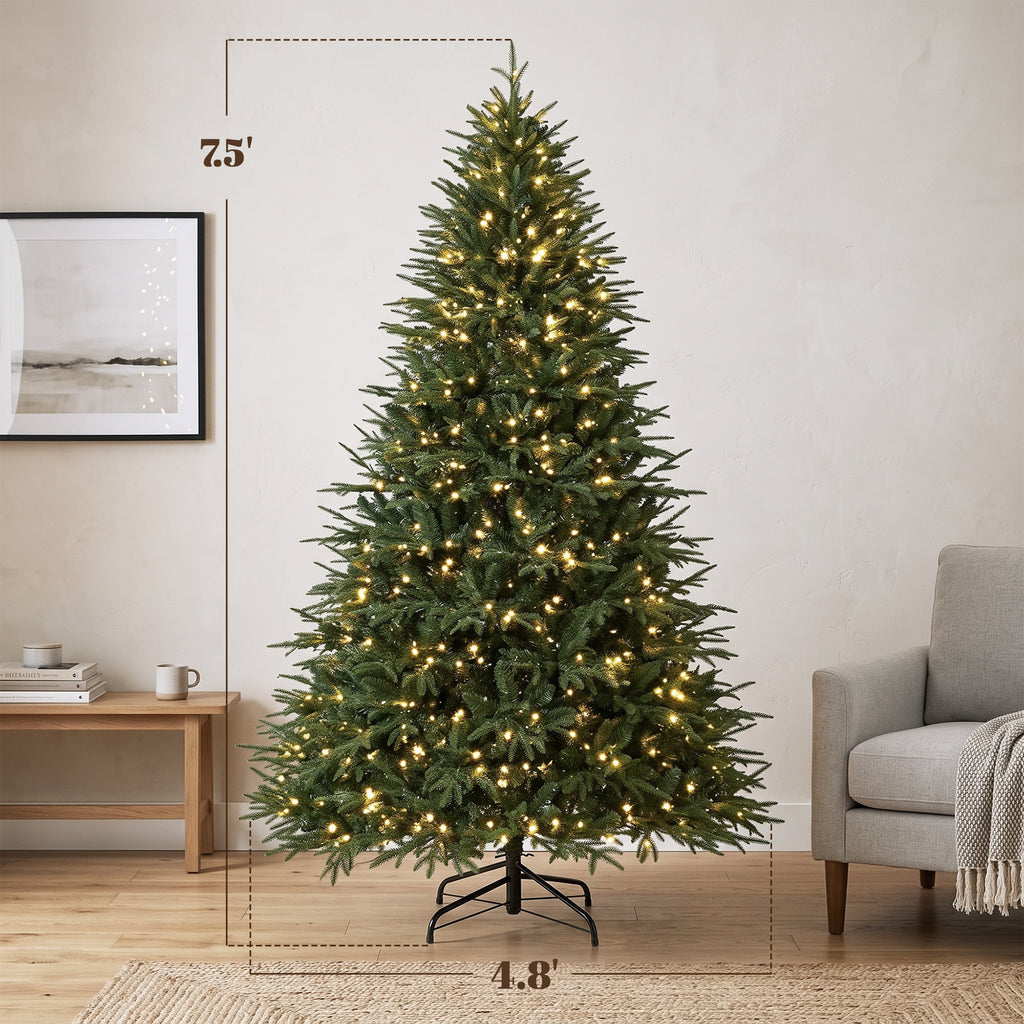 HOMCOM 7.5ft Pre-lit Classic Artificial Christmas Tree LED Lights, Green