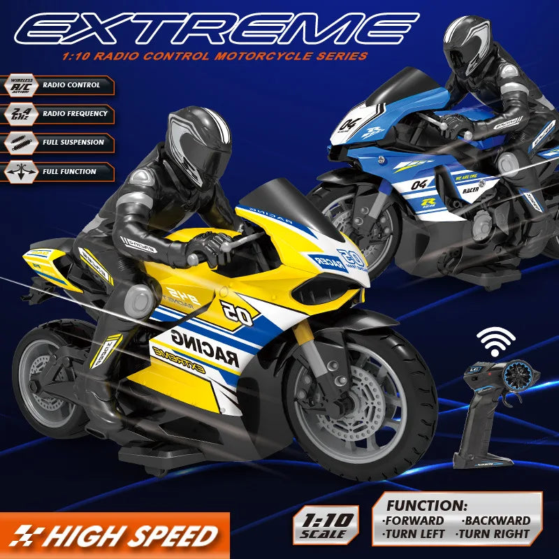 1/10  Electric Motorcycle RC Cars Scale High Speed Racing 4 Channels Remote Control Distance 35 Meters Off-Road Model