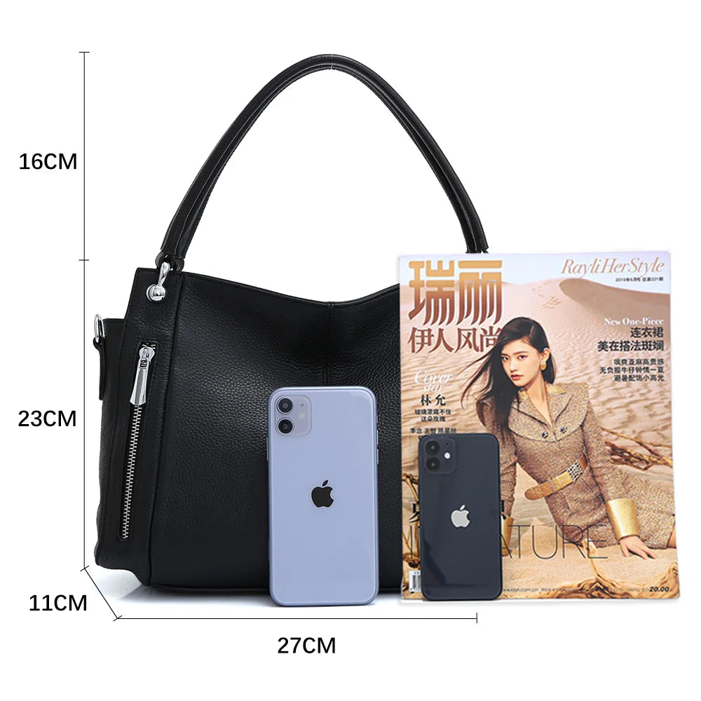 Zency 100% Genuine Leather Handbag Female Classic Simple Vintage Women Shopper Tote Lady Shoulder Bag Commuter Casual Crossbody