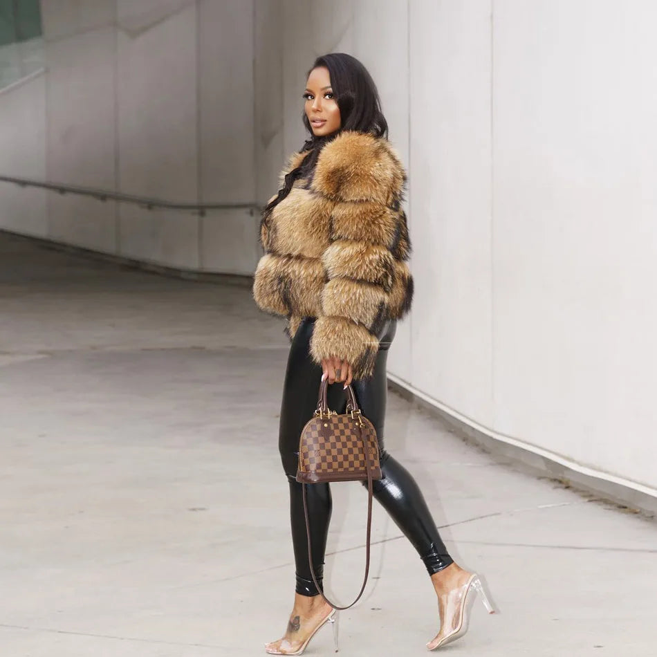 MAOMAOKONG Super Hot Winter Women Luxury Thick Real Raccoon Fur Coat Natural Fox Fur Jacket Plus Size Furry Jackets Female Vest