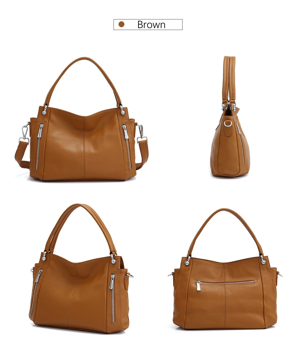 Zency 100% Genuine Leather Handbag Female Classic Simple Vintage Women Shopper Tote Lady Shoulder Bag Commuter Casual Crossbody