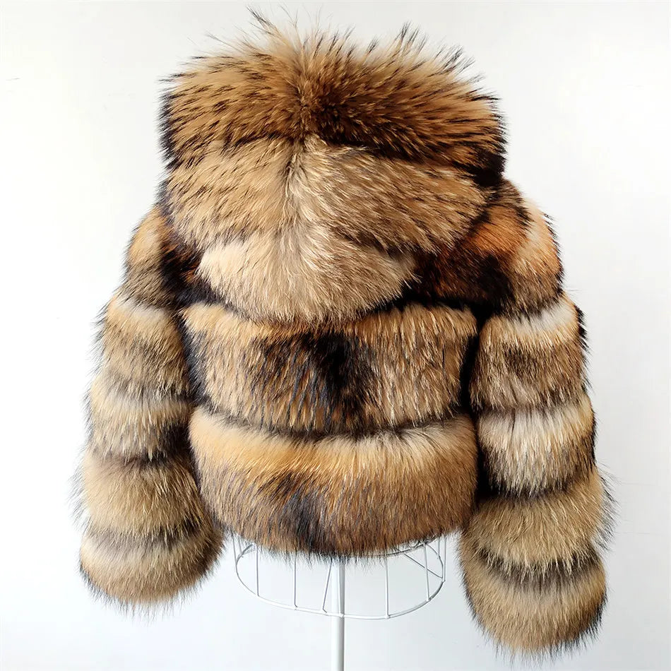 MAOMAOKONG Super Hot Winter Women Luxury Thick Real Raccoon Fur Coat Natural Fox Fur Jacket Plus Size Furry Jackets Female Vest