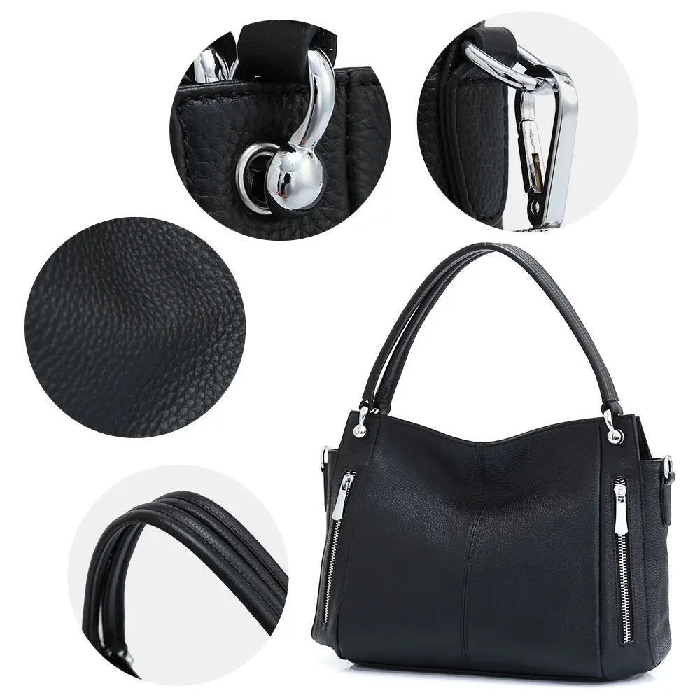 Zency 100% Genuine Leather Handbag Female Classic Simple Vintage Women Shopper Tote Lady Shoulder Bag Commuter Casual Crossbody