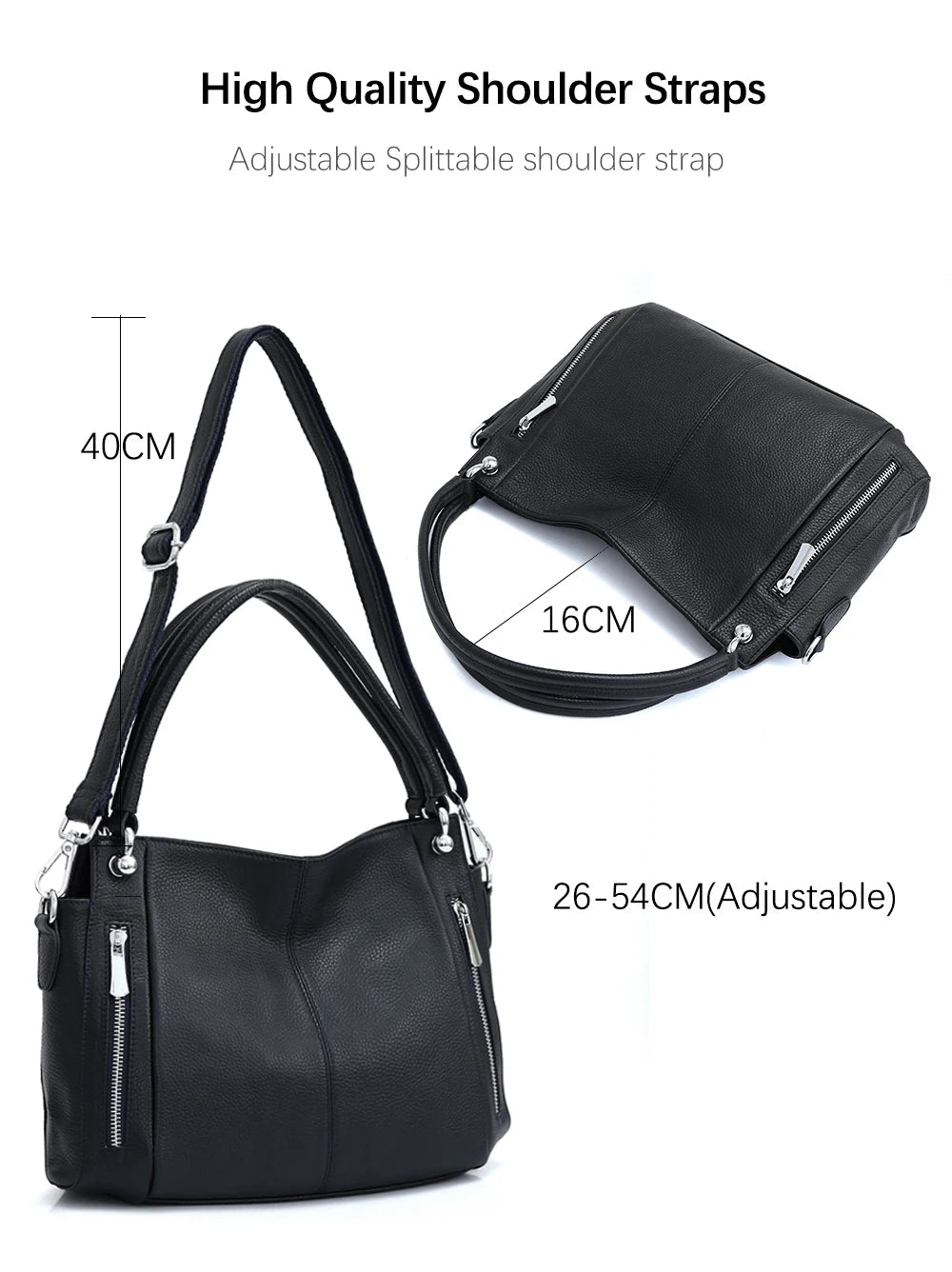 Zency 100% Genuine Leather Handbag Female Classic Simple Vintage Women Shopper Tote Lady Shoulder Bag Commuter Casual Crossbody