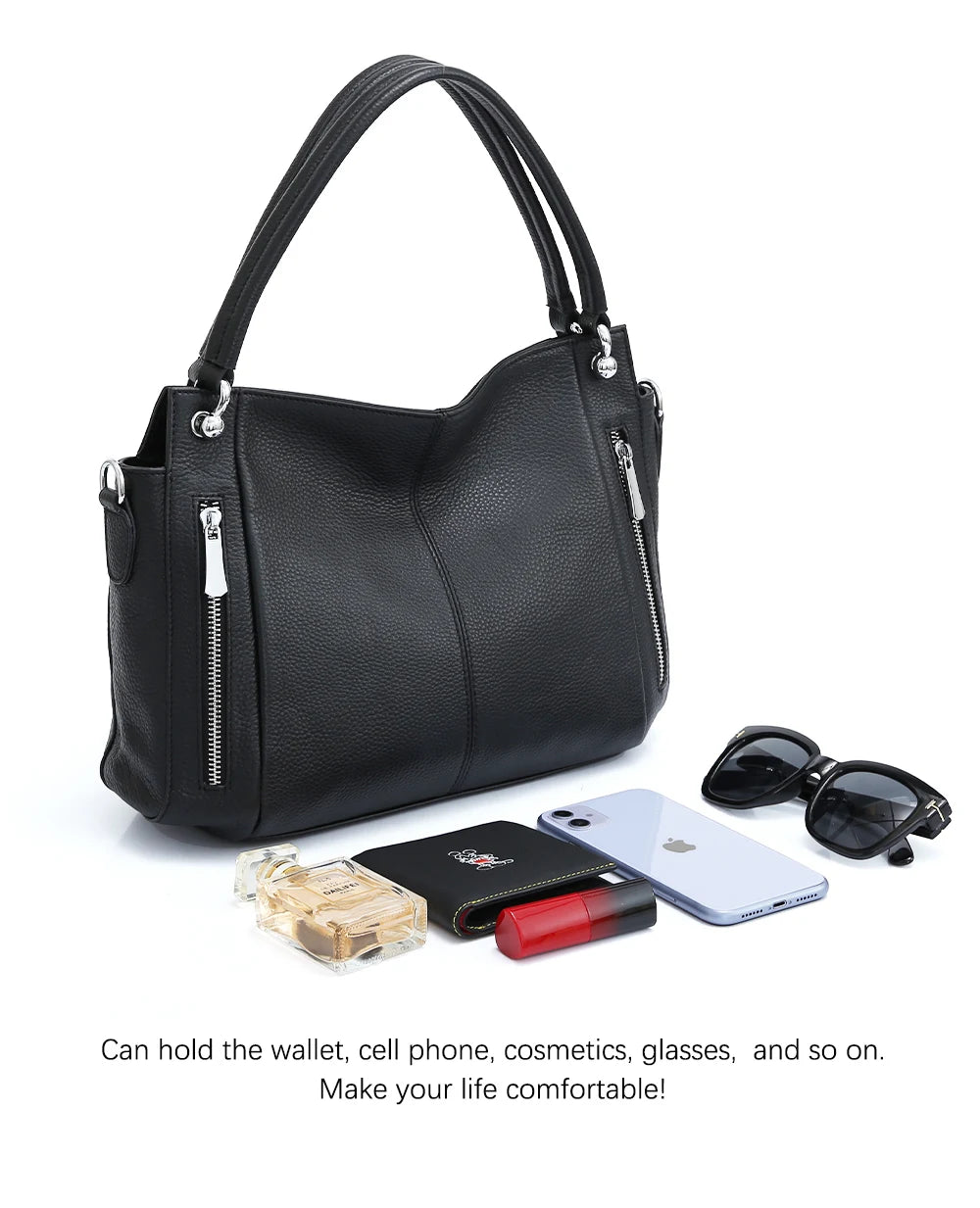 Zency 100% Genuine Leather Handbag Female Classic Simple Vintage Women Shopper Tote Lady Shoulder Bag Commuter Casual Crossbody
