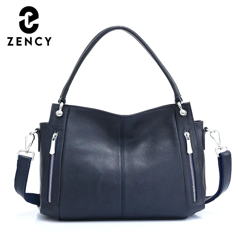 Zency 100% Genuine Leather Handbag Female Classic Simple Vintage Women Shopper Tote Lady Shoulder Bag Commuter Casual Crossbody