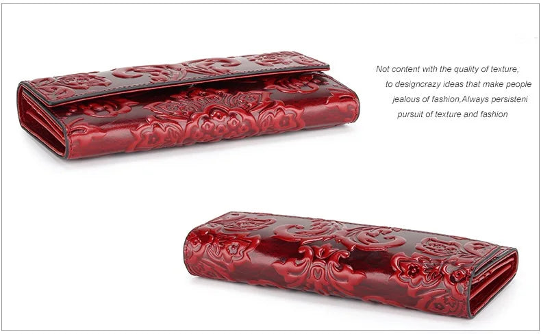Genuine Leather Purse Women Large Real Leather Clutch Long Women's Cow Leather Purses Floral Ladies Wallets