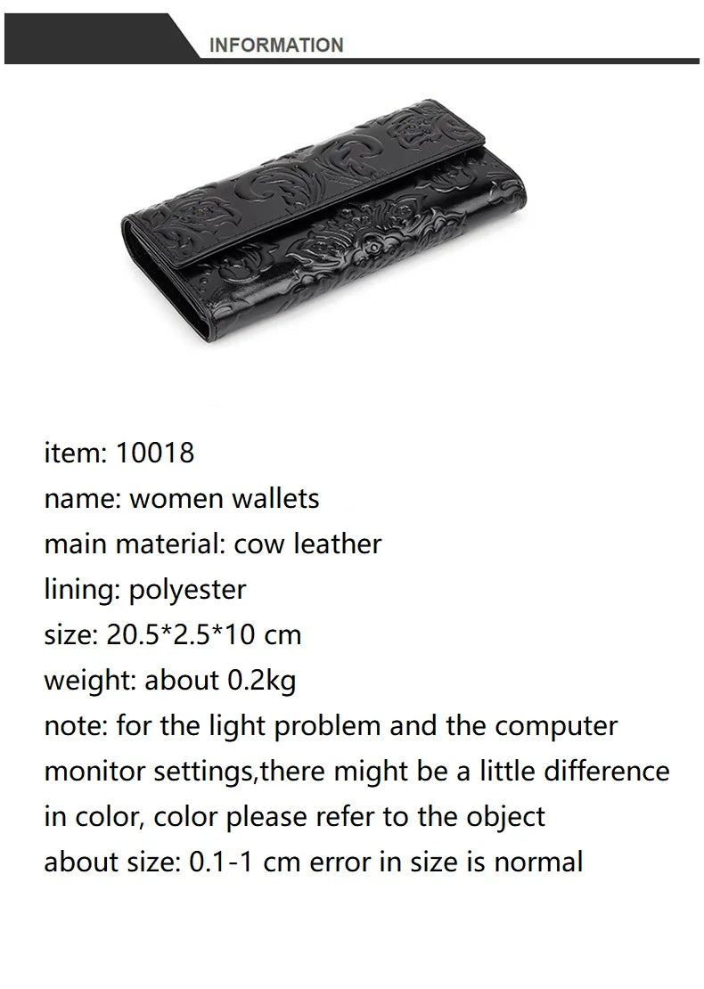 Genuine Leather Purse Women Large Real Leather Clutch Long Women's Cow Leather Purses Floral Ladies Wallets