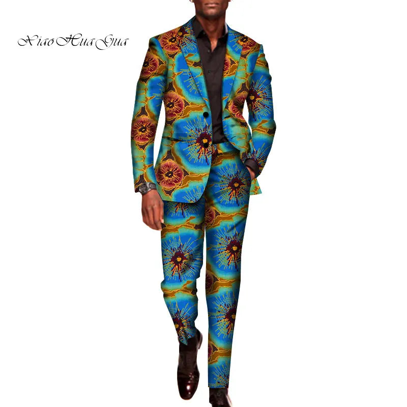 2 Pieces Set for Men Traditional Africa Clothing Pants Suits Men Party Long Sleeve Blazer Suits Plus Size African Outfits WYN602