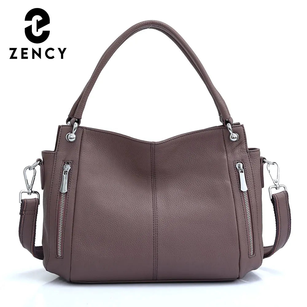 Zency 100% Genuine Leather Handbag Female Classic Simple Vintage Women Shopper Tote Lady Shoulder Bag Commuter Casual Crossbody