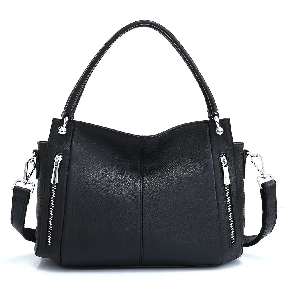 Zency 100% Genuine Leather Handbag Female Classic Simple Vintage Women Shopper Tote Lady Shoulder Bag Commuter Casual Crossbody