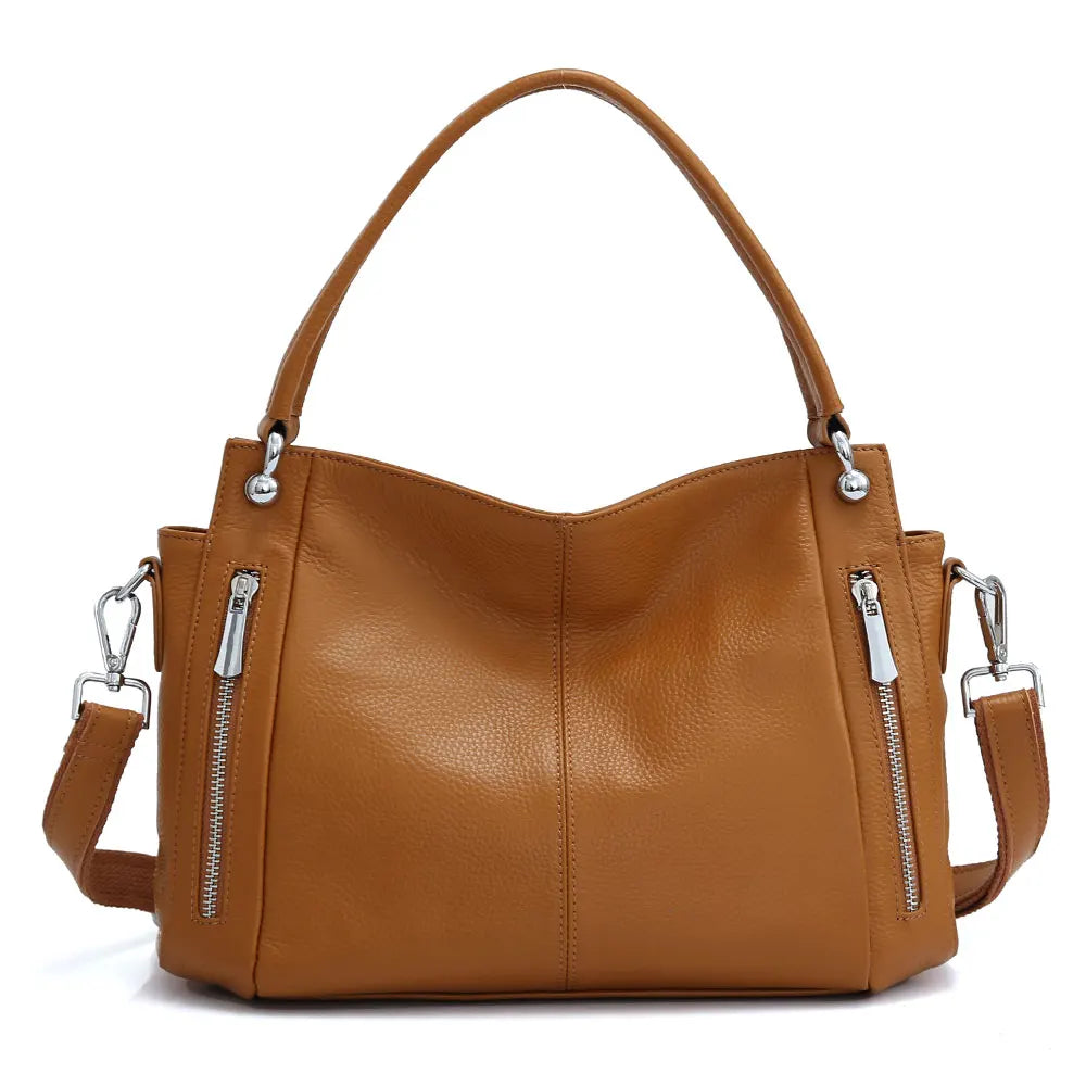 Zency 100% Genuine Leather Handbag Female Classic Simple Vintage Women Shopper Tote Lady Shoulder Bag Commuter Casual Crossbody