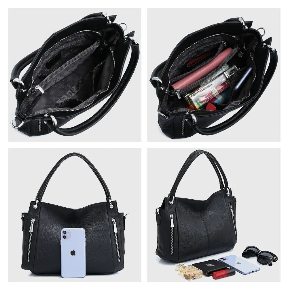 Zency 100% Genuine Leather Handbag Female Classic Simple Vintage Women Shopper Tote Lady Shoulder Bag Commuter Casual Crossbody