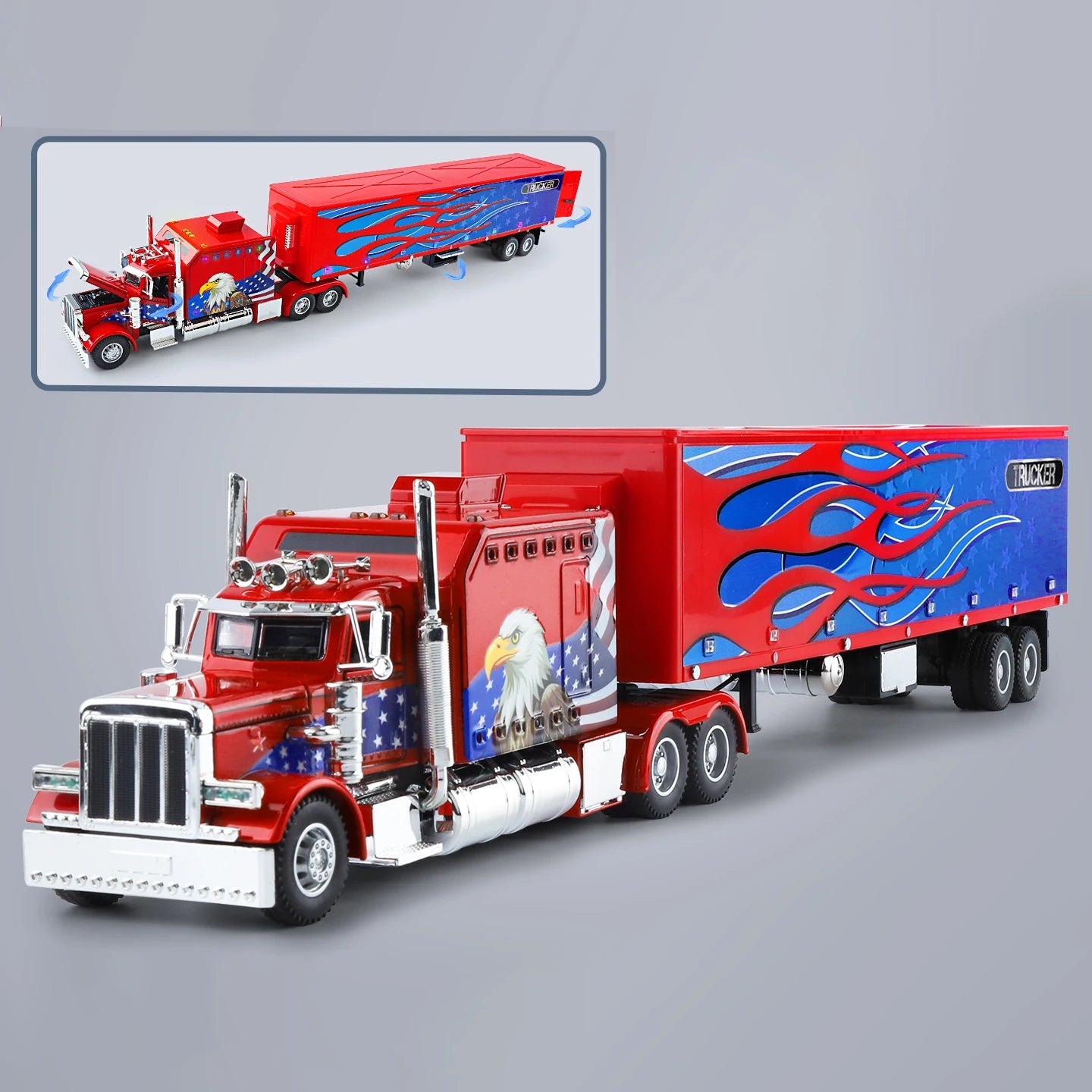 1:24 389 Platform Trailer Container Transport Tow Truck Toy Car For Diecast Vehicle Model Collection Gift Boy