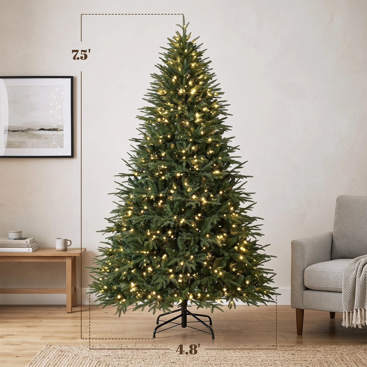 HOMCOM 7.5ft Pre-lit Classic Artificial Christmas Tree LED Lights, Green