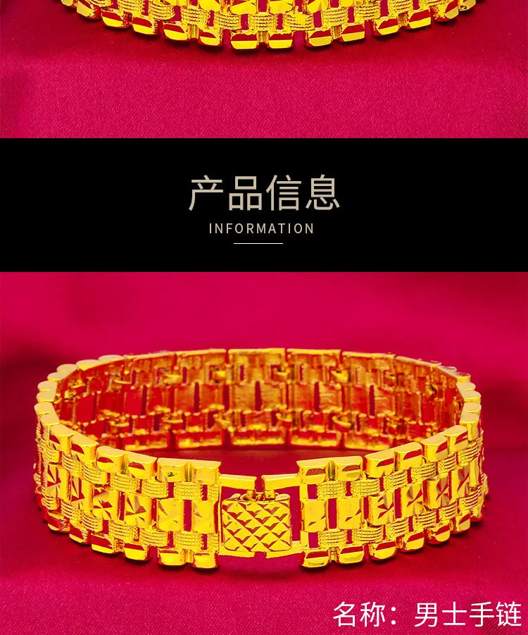 Euro Coin Men's Bracelet, 24K Gold, AU999 | Matte gold lion-engraved coin with distressed chain, rugged for casual wear