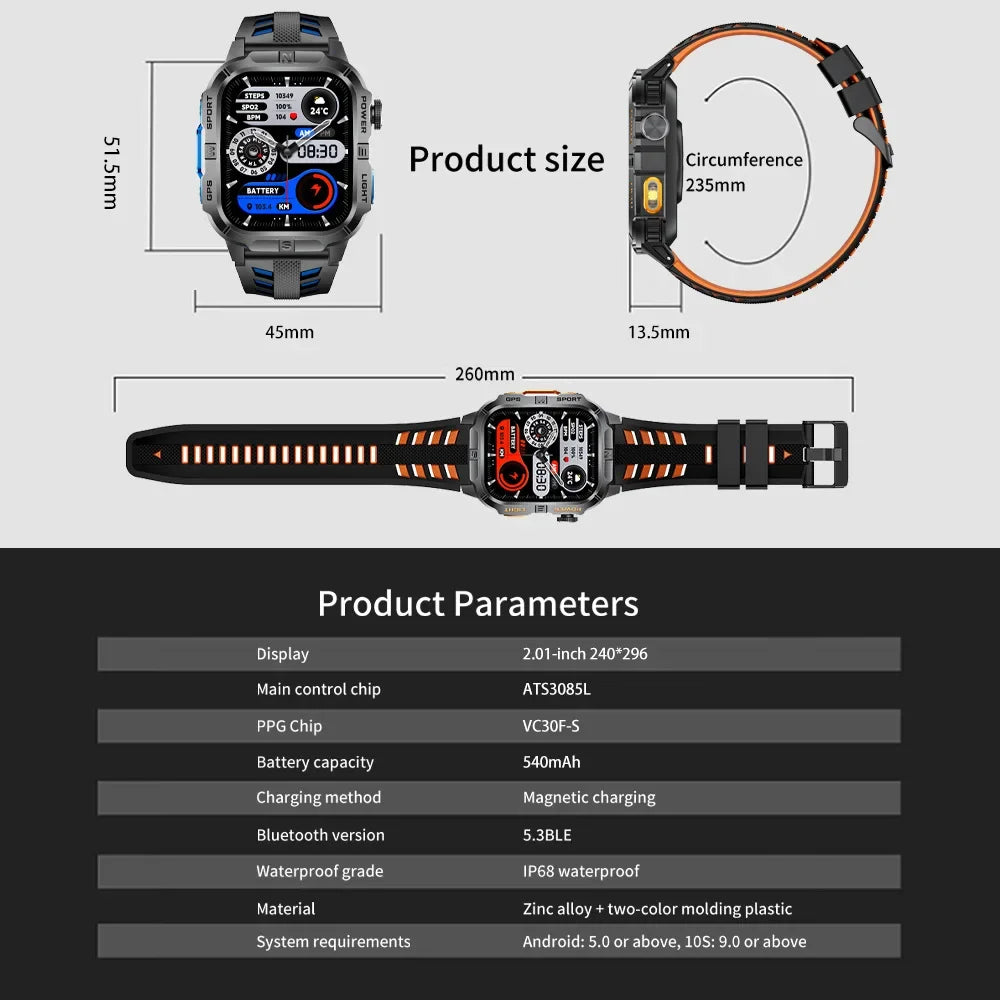 2026New GPS Outdoor Smart Watch Men Women Compass Altimeter Barometer Waterproof Bluetooth Call Sports Smartwatch 540mAh Battery