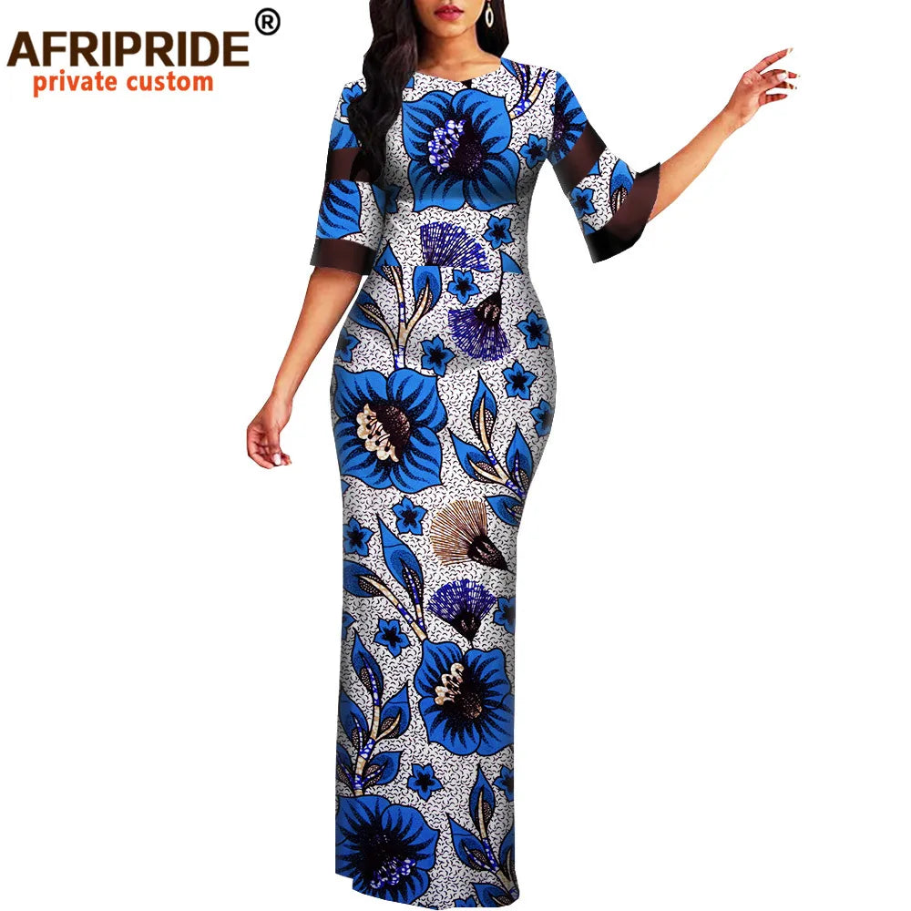 Women`s African Print Half Sleeve Dashiki Maxi Bodycon Dress Dashiki Ankara Party Dresses for Women Wax Batik AFRIPRIDE A1925049