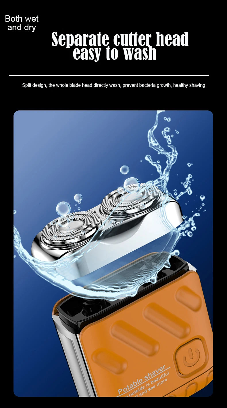 Mini Shaver On-The-Go, Portable Electric Shaver for Men, Dry Shave, USB-C，IPX7 Waterproof Easy Cleaning, Battery Indicator