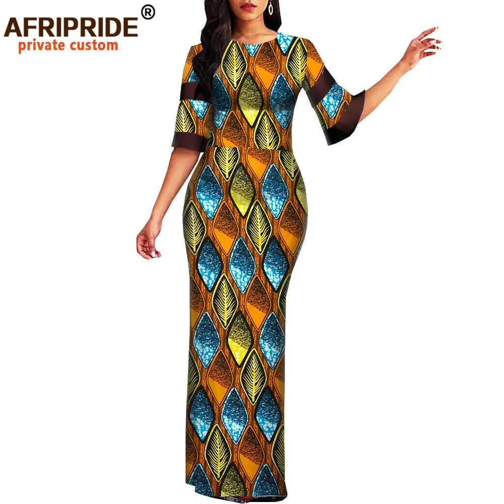 Women`s African Print Half Sleeve Dashiki Maxi Bodycon Dress Dashiki Ankara Party Dresses for Women Wax Batik AFRIPRIDE A1925049