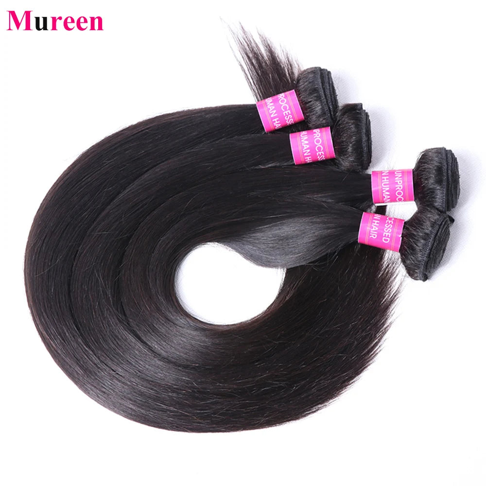 Mureen 100% Unprocessed Raw Human Hair Weave 1/3/4 Bundles Quick Weave Sew In Human Hair Extension Straight Human Hair Bundles