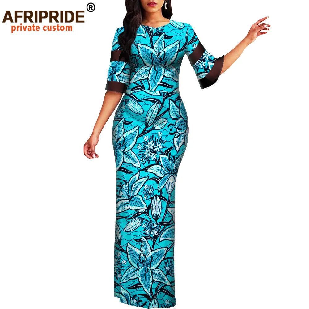 Women`s African Print Half Sleeve Dashiki Maxi Bodycon Dress Dashiki Ankara Party Dresses for Women Wax Batik AFRIPRIDE A1925049