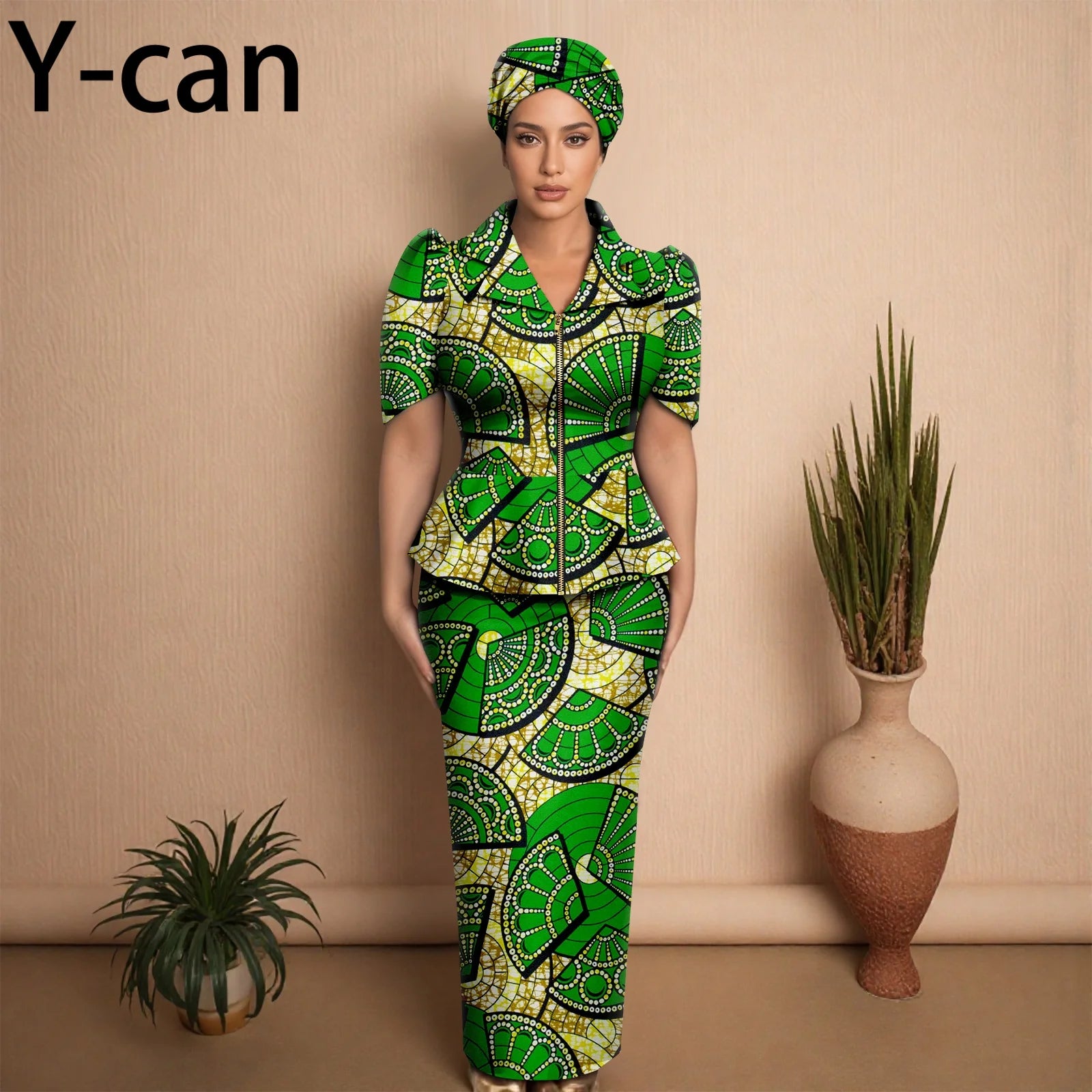 African Women Skirt Set Luxury Metal Zipper Top and Slim Fit Skirt Match Headscarf Party Wedding Elegant Lady Dress Suit 2526079