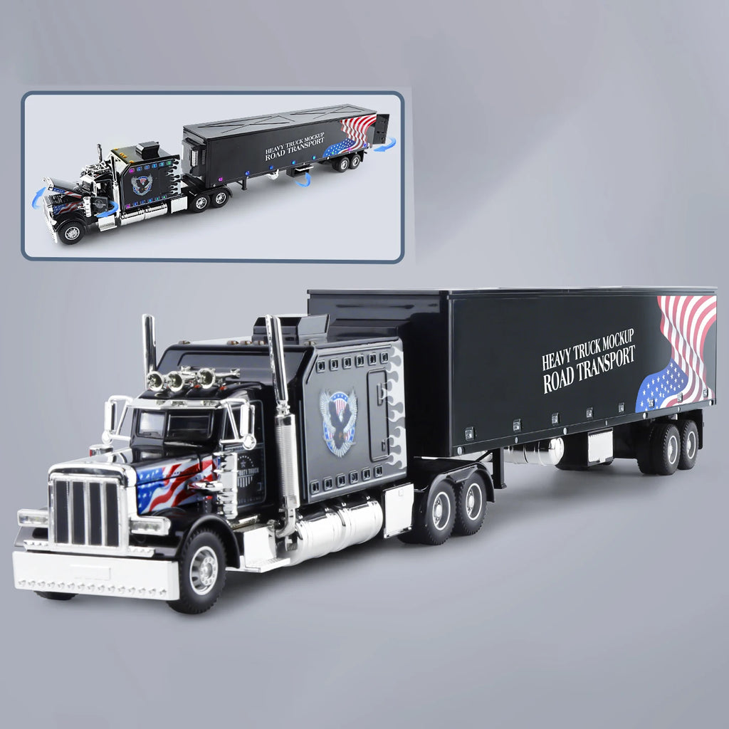 1:24 389 Platform Trailer Container Transport Tow Truck Toy Car For Diecast Vehicle Model Collection Gift Boy