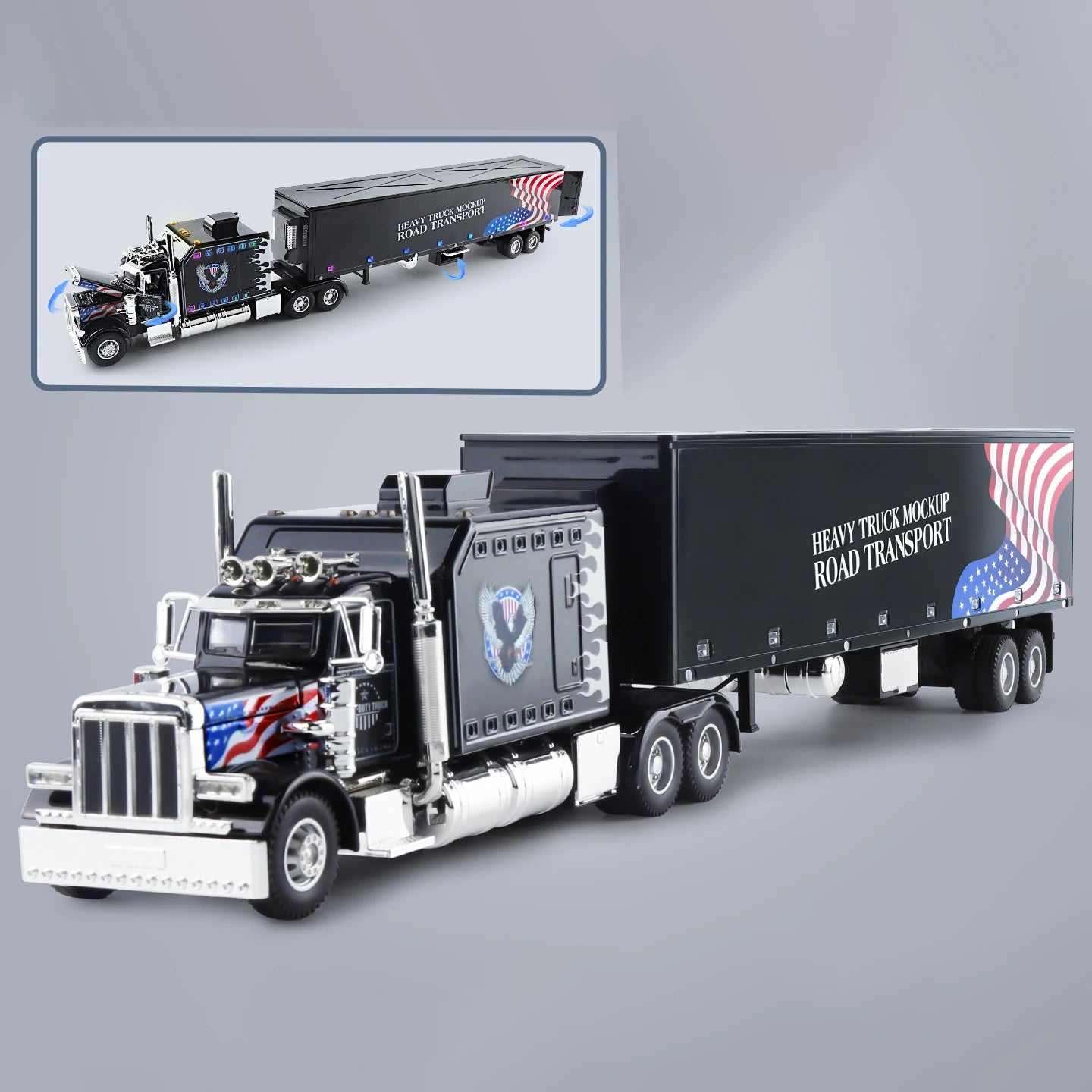 1:24 389 Platform Trailer Container Transport Tow Truck Toy Car For Diecast Vehicle Model Collection Gift Boy