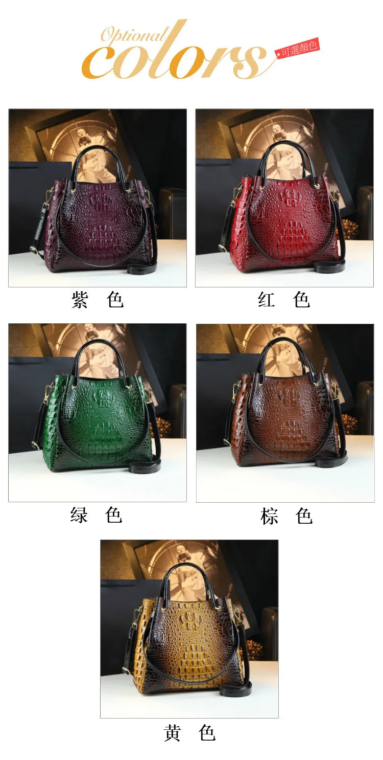 New Tote Bag for Women Crocodile Print Textured Bucket Bag Retro Shoulder Bag Fashion Handbag