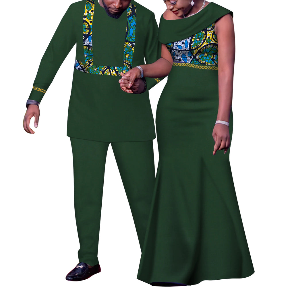 African Couple Outfits Match Sets Dashiki African Mens suit and Dresses for Women Party Couple Clothing WYQ905