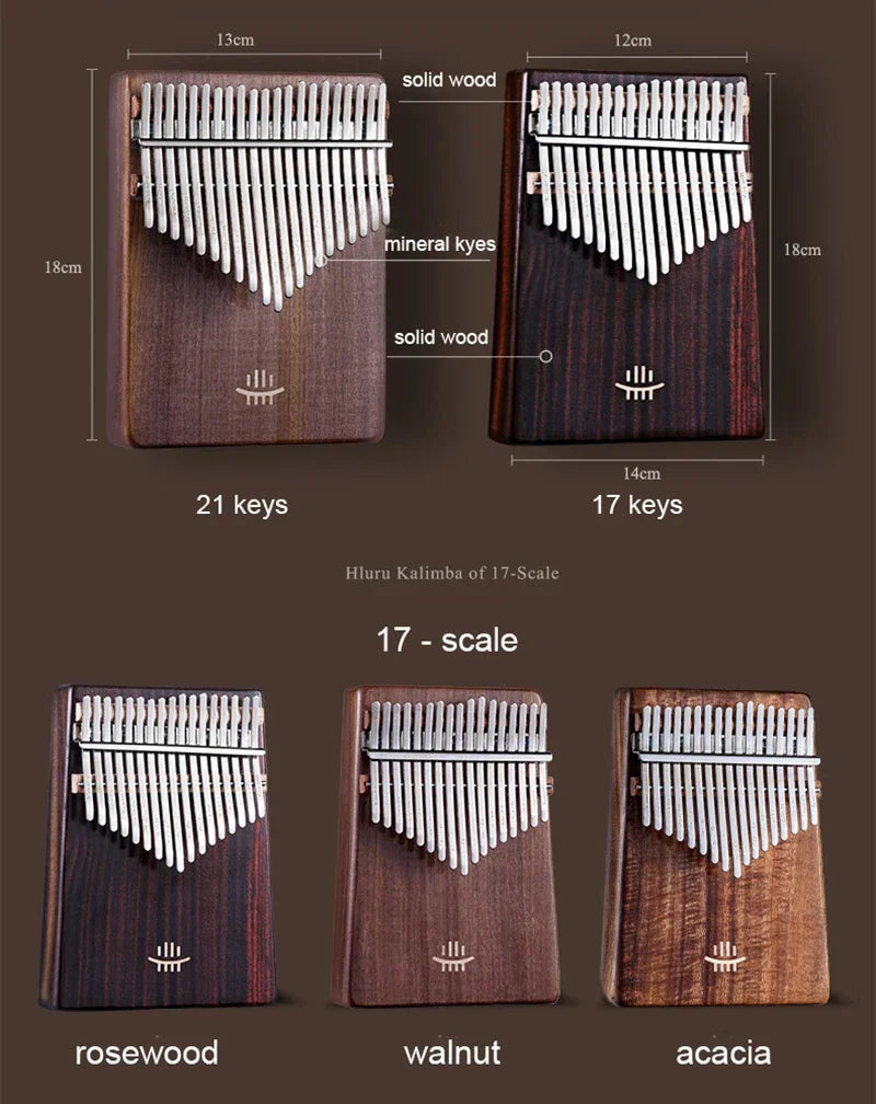 Hluru Kalimba 17Key Professional 21 Key Thumb Piano Rosewood Acacia Walnut Finger Piano Mbira For Beginner