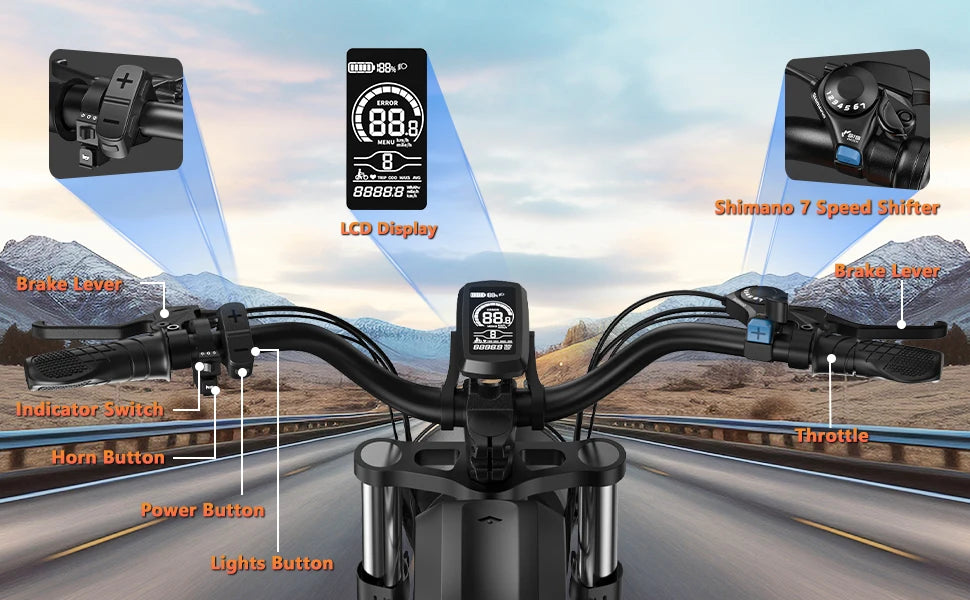 Kickwey K7 Electric bike 1500W Motor 48V 23AH Adult Electric bicycle 20 Inch Fat Tire 32MPH 7-Speed Mountain electric bike