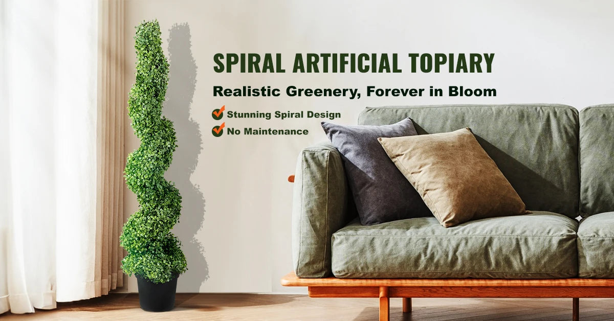 SucceBuy 1/2pcs Artificial Boxwood Tower Topiary Spiral Artificial Plant 24/36/48in high Decorative Plants Green Plastic PE Tree