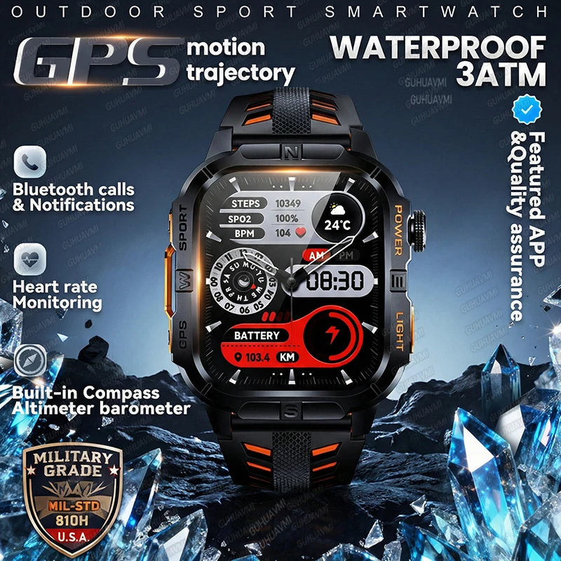 2026New GPS Outdoor Smart Watch Men Women Compass Altimeter Barometer Waterproof Bluetooth Call Sports Smartwatch 540mAh Battery
