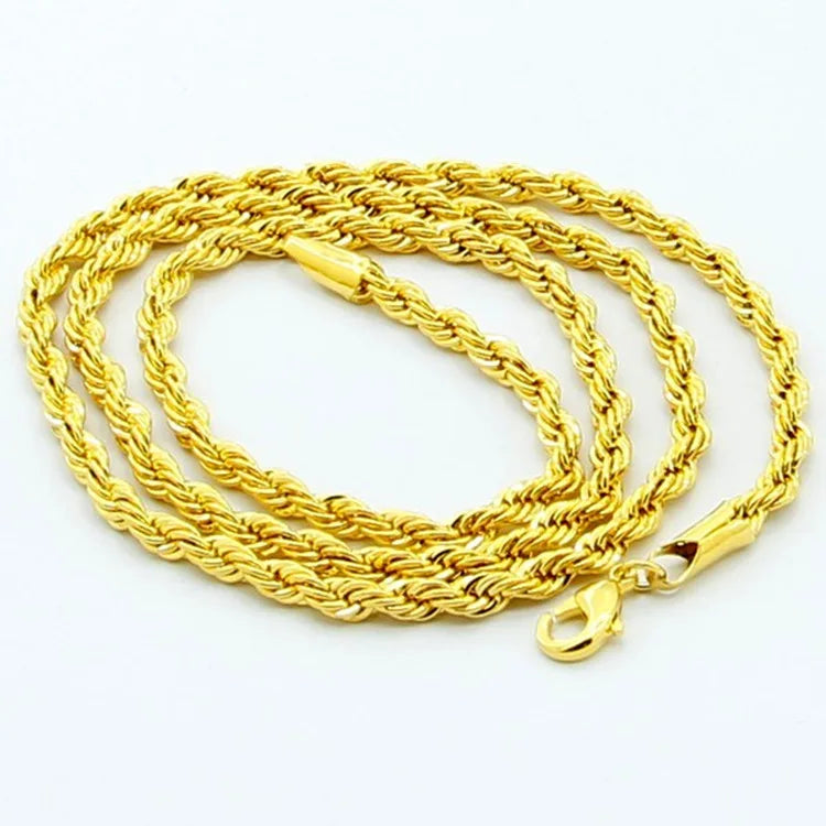 24K Gold Twisted Rope Necklace | AU999 Pure Gold, 3mm fine twist, double - strand design, minimalist & versatile elegance